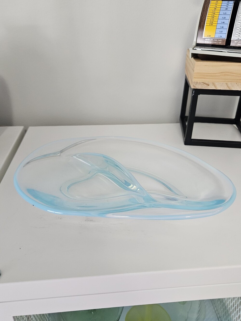 Fostoria Seascape Blue Opalescent Glass Divided Dish